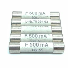 5 Pcs Ceramic Tube Cylindrical Fast Blow Fuses 7009463 F500mA 600V 6.3mmx32mm