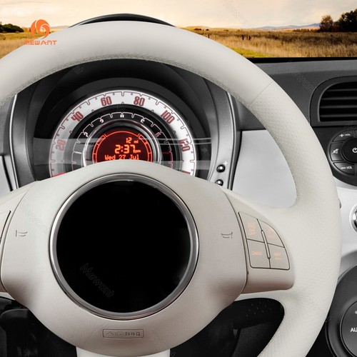 MEWANT White PU Leather Steering Wheel Cover for Fiat 500e 500C 2014-2017 500 - Picture 5 of 11