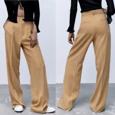 NWT New Zara High-waisted Full Length Beige Pants Size M
