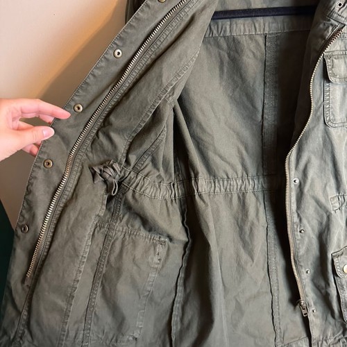 Halogen Women's Utility Jacket S Hooded High Neck Army Green Zip Pockets - Picture 8 of 17