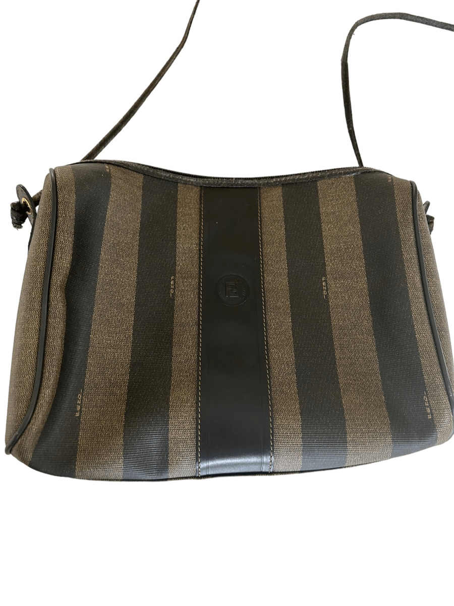 Vintage Fendi Pequin Striped Coated Canvas Crossbody Bag