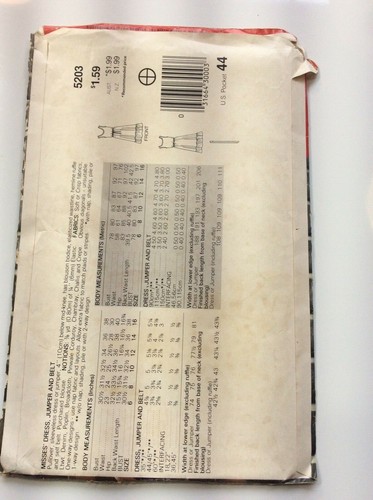 Butterick See & Sew 5203 Misses' Jumper and Belt Size B (12-14-16) - Picture 2 of 3