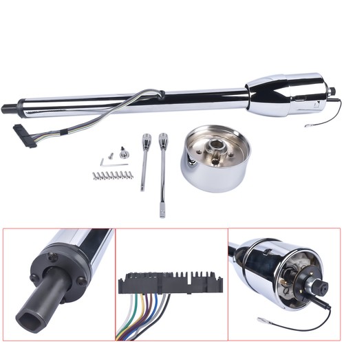 32" Floor Shift Tilt Manual Steering Column + 9 Hole Wheel Adapter Chrome NEW - Picture 13 of 13