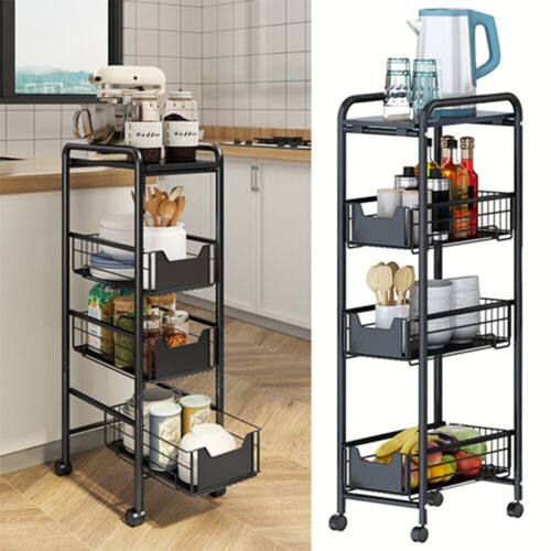 3/4-Tier Rolling Cart Sturdy Storage Cabinet Basket Holders Shelf Storage Rack - Picture 8 of 28