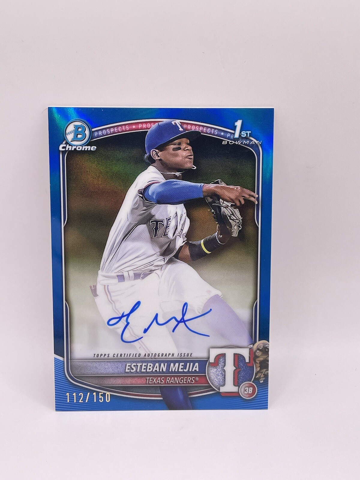 2025 Bowman Esteban Mejia Chrome Auto True Blue Refractor #/150 1st Rangers
