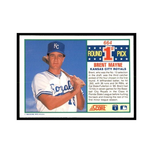 1990 Score Brent Mayne Baseball Cards #664 - Picture 2 of 3
