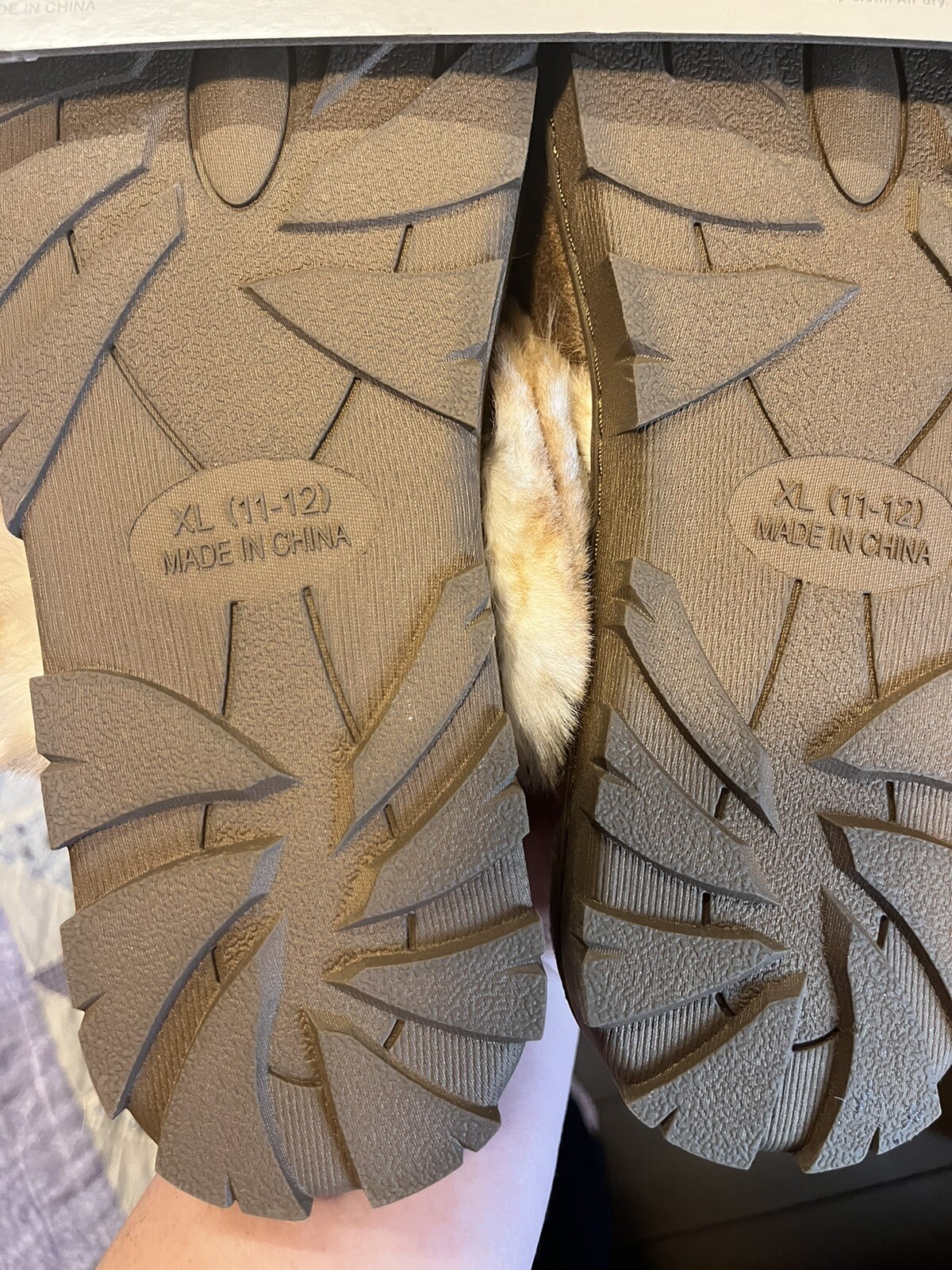 SAOLA Nuovo! Pantofole donna SPORT taglia XL 11 12 pelliccia marrone chiaro camera da letto suola esterna