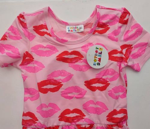 Dot Smile Girls Sz 5 6 Pink Kiss Lips Maxi Dress Short Sleeve Pockets Long NWT - Picture 4 of 4