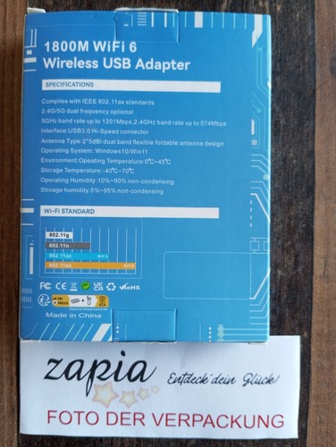 USB-WLAN-Stick 1800Mbps, Dual-Band (2.4/5.8GHz), USB 3.0, kompatibel mit Windows - Bild 2 von 2