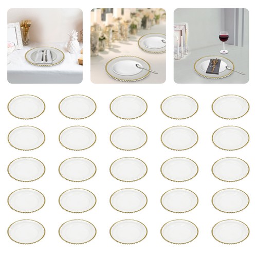 25 Packaged Western Food Plates 32cm Plastic With Transparent Gold Thread Beads - Picture 3 of 18