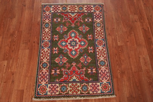 Geometric Kazak Accent Rug Handmade Art Rich Colors, Cultural Heritage 2x3 ft - Picture 2 of 8