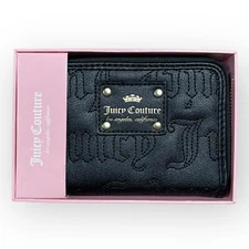 NWT Juicy Couture Los Angeles CA Leather Zip Clutch Wallet Black Zip Around