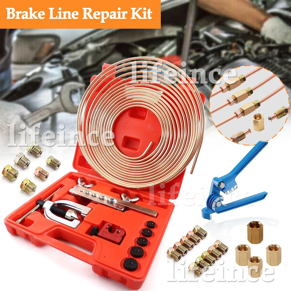 25 ft 3/16 Copper Coated Brake Line Flaring Tool Tube Bender + 20 Fittings Nuts Foto 2 de 4