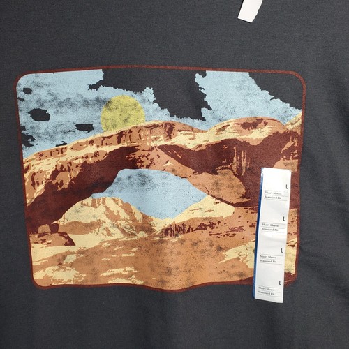 Goodfellow Mens Short Sleeve Graphic T-Shirt L Charcoal Gray Mountain Lake NWT - Picture 3 of 11