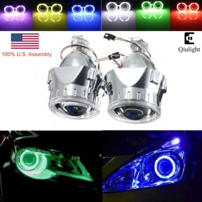 2.5  Bi Xenon HID Projector Lens RGB Halo Ring Headlight Retrofit Kit   Hi/Lo Be