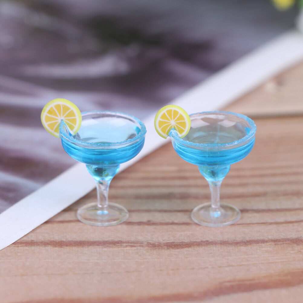 Limited time sale 2Pcs 1:12 Dollhouse miniature blue simulation drink cocktail cup Elegant