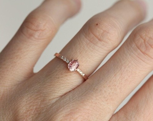 0.67CT Oval & Round Cut Lab Grown Diamond Women Engagement Ring In 10K Rose Gold - Picture 4 of 7