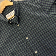 Mizzen Main Shirt Mens XL Green Blue Standard Fit Plaid Button Up Stretch