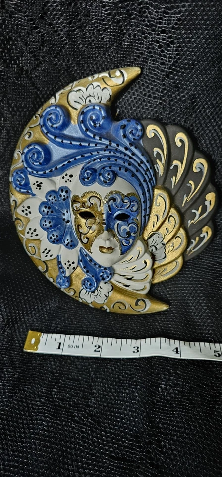 Set Of 2 Venetian Mask Wall Decor Made In Italy Handpainted Vintage Ceramic - Image 3 of 4