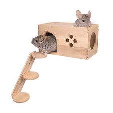 YKD Chinchilla Wooden House with Ladder - Small Animal Hideout for Squirrel o...