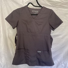 Women  s Scrub Top XXS Basic Gray V Neck Short Sleeve 2 Pocket Gray  s Anatomy  