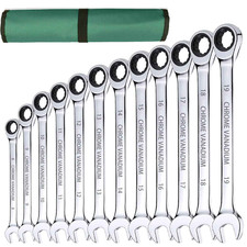 12Pcs 72 Tooth Ratchet Spanner Set 8-19mm Fixed Head Combination Wrench Tools
