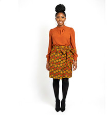 Women  s Ankara Print Wrap Skirt Orange Sizes 10 12 14 NWT African Fashion