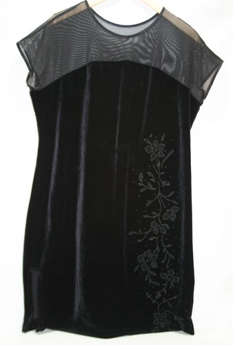 Vintage schwarz Samt Perlen Mesh Top Kleid Plus Größe 18W Party Cocktail formell USA - Bild 1 von 8