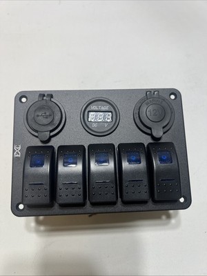 5 Gang Multi-Function Rocker Switch Panel 4.2A Dual USB Charger with Circuit ...