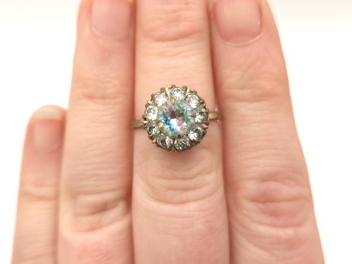 Vintage Art Deco Ring Gold gefüllt Tschechisch Glas Regenbogen Strass verziert Gr. 4,75 - Bild 1 von 13