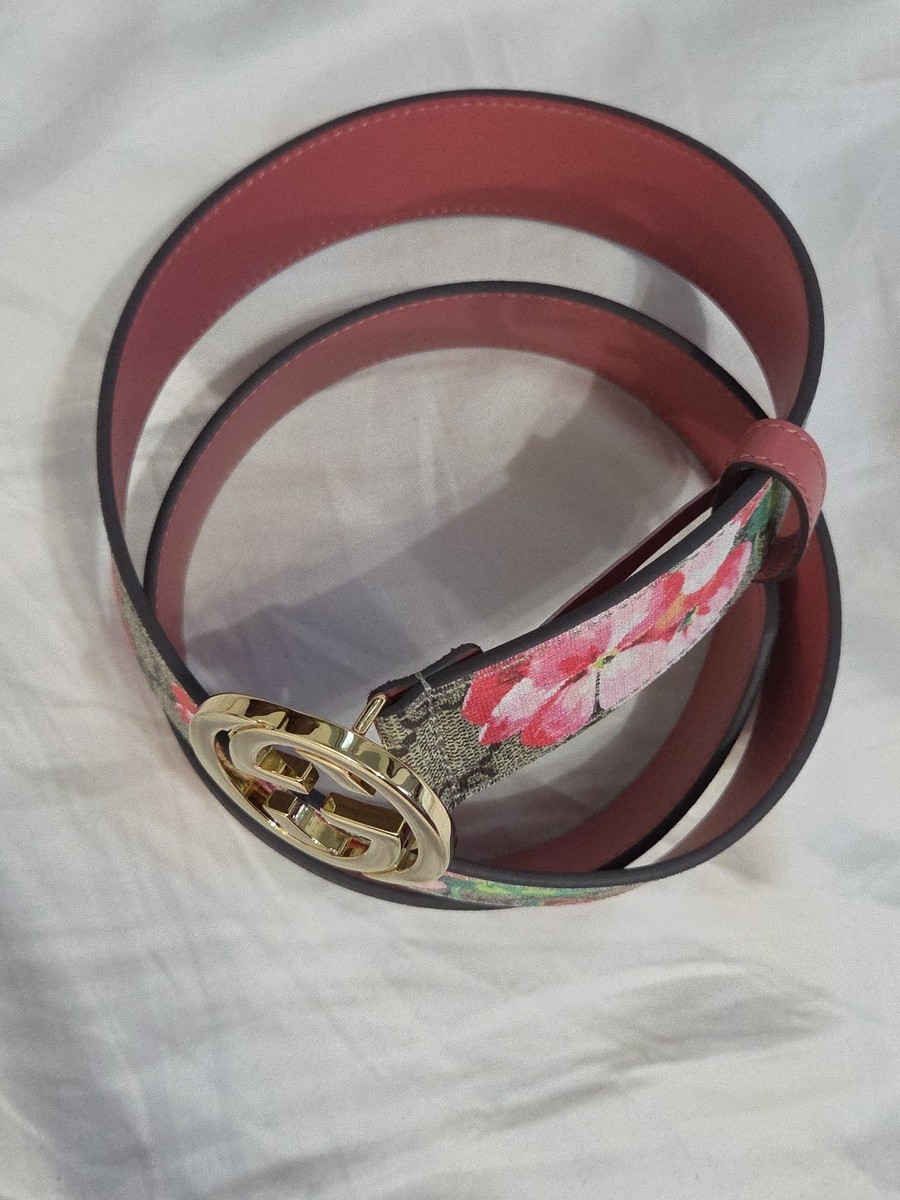 Authentic Gucci Pink Flower Blooms Belt, Women Size 32-34 IT 95CM