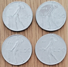Lot of 4 RARE Italy 50-Lire Coins (1977, 1979, 1980, 1981) FREE SHIPPING