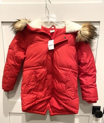 NWT Girls Size 8 J CREW CREWCUTS Fishtail Red Parka w/ Faux Fur Hood