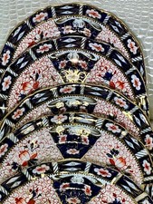 Staffordshire Hughes 8" Set of 5 Traditional Imari Cobalt Salad Dessert Plates