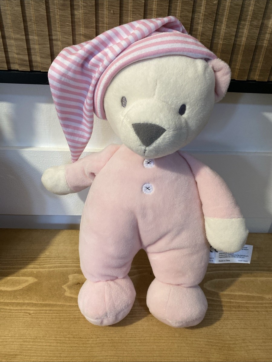 Sainsbury’s Grow Play Pink Cream Teddy Bear Comforter Soother Soft Toy  (a1)