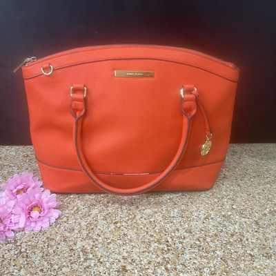 Anne Klein Dome Handbag XL Shimmer Down Red Satchel Pocket Purse *READ*