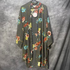 Umgee Floral Striped Kimono DusterSize M/L Navy Blue Open Front Sheer Boho NWT