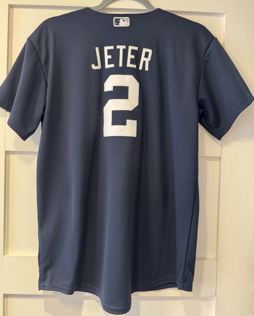 Nike NY Yankees Derek Jeter #2 Jersey Navy Blue White Youth L MLB