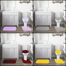 3-Piece Bathroom Bath Mat Contour Rug Set with Toilet Lid Cover 6