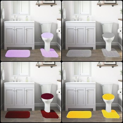 3-Piece Bathroom Bath Mat Contour Rug Set with Toilet Lid Cover #6