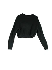 Elodie Womens Round Neck Pullover Crop Sweater Long Sleeve Size S Green