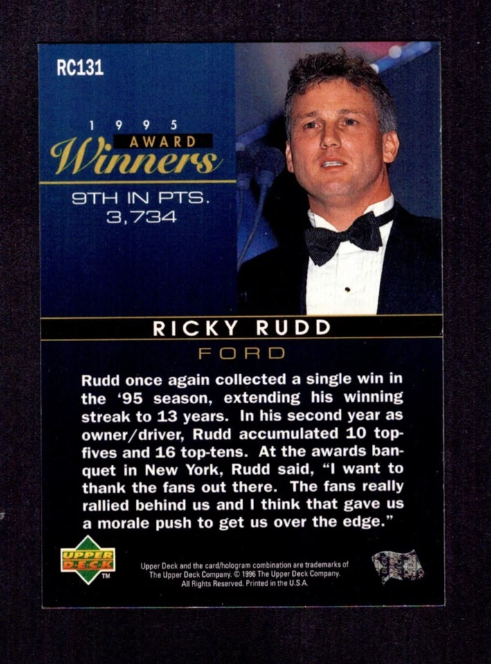 1996 Upper Deck Road To The Cup #131 Ricky Rudd NM/NM+ 9203 - Image 2 of 2