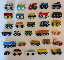 Wooden Train Cars, Engines  Vehicles Lot - Magnetic Mixed Assortment
