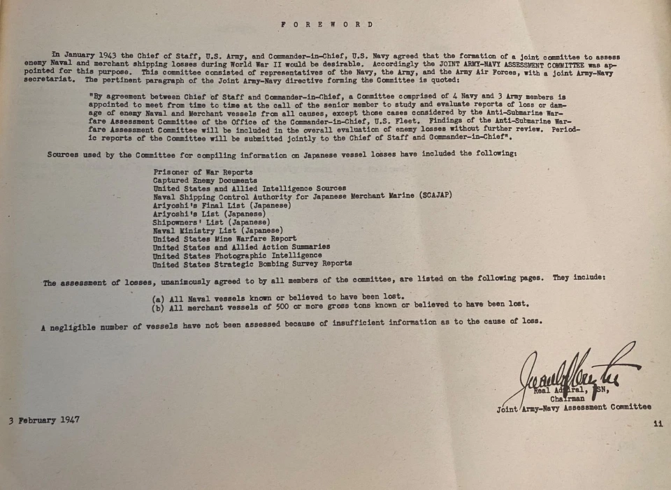 JAPANESE NAVAL & MERCHANT SHIPPING LOSSES DURING PACIFIC WAR 1947 Submarine, Air - Image 3 of 4