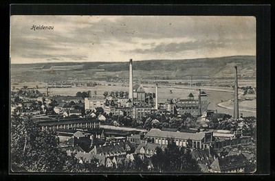 Postcard Heidenau, partial view with factories from the bird's eye view 1937 