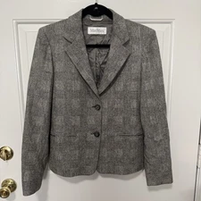 Max Mara Wool Cashmere Gray Plaid Blazer Women’s Size 8