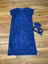 Sawako Hoshi UT Uniqlo Size Small Dress Blue Print Cotton Knit Short Sleeve Belt