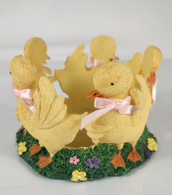 Vtg 5'' Easter Candle Holder Circle of Yellow Ducklings Centerpiece Table Decor