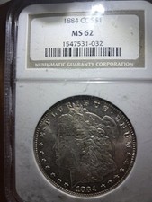 1884-C C $1 Morgan Silver Dollar MS62 NGC CERTIFIED