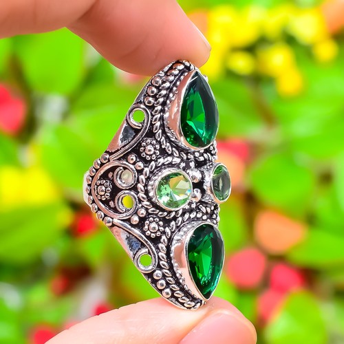 Peridot Gemstone 925 Sterling Silver Gift Jewelry Ring Size 9.5 X-Mas Gift a897 - Picture 2 of 4